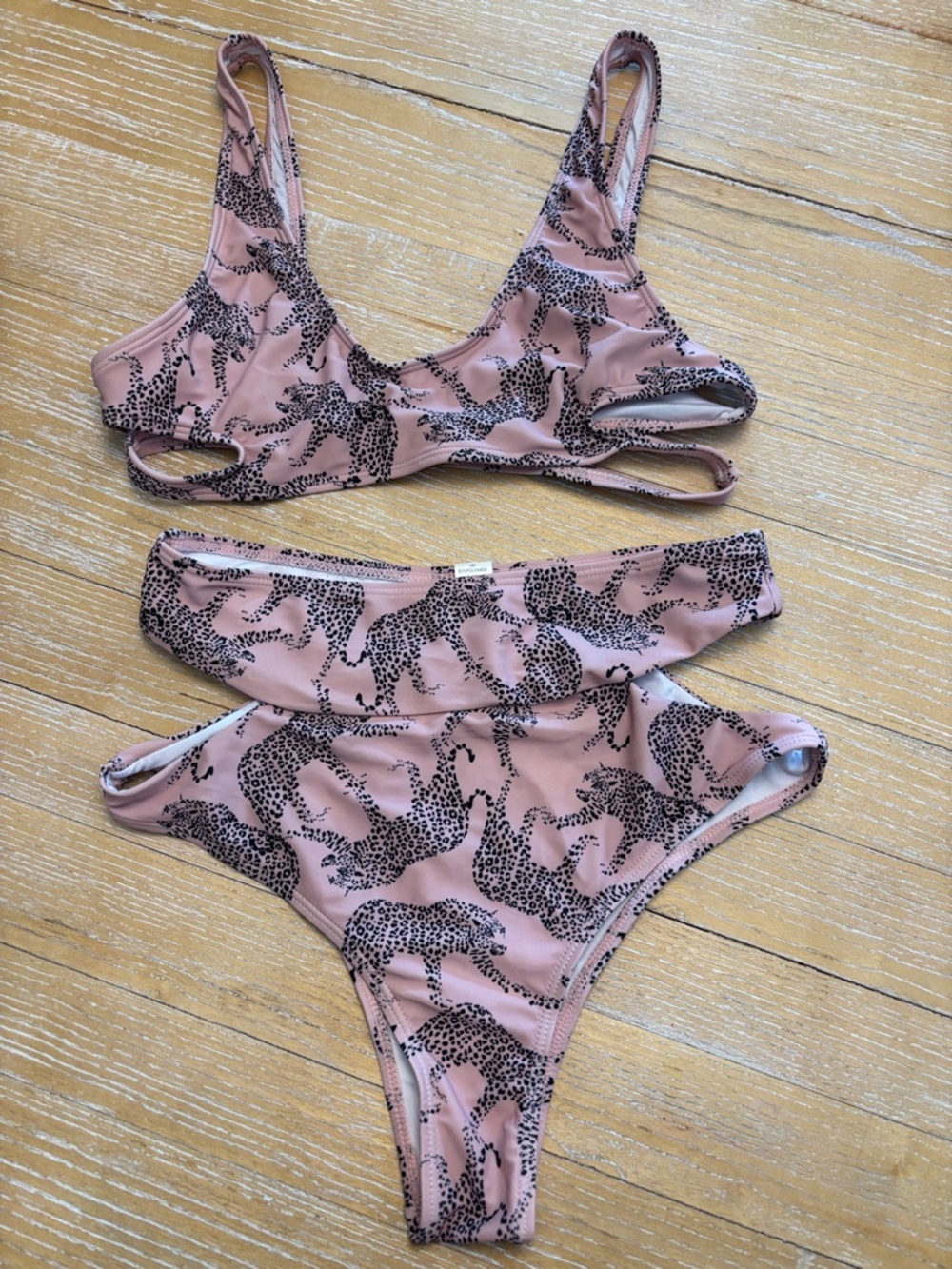 Leopard Print Pink Cutout Bikini Set